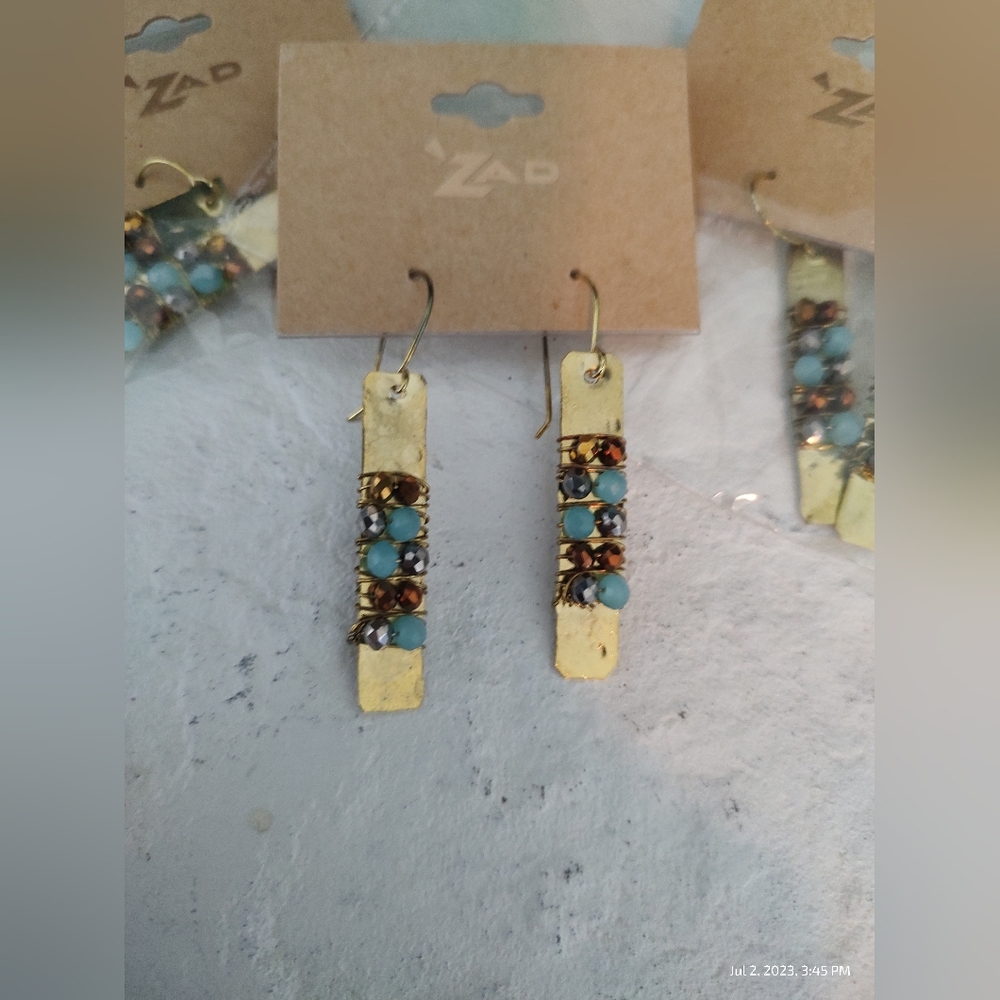 Zad Gold Bar Wire Bead Wrapped Earrings